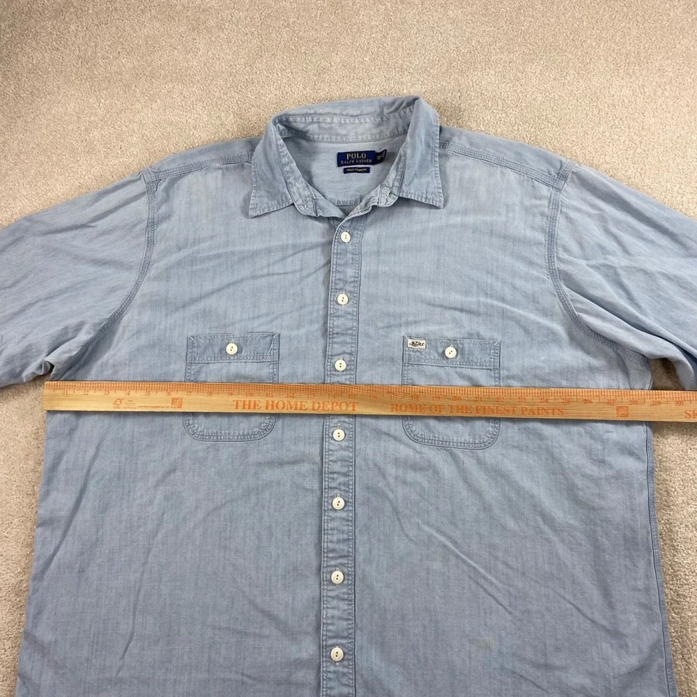 Polo Ralph Lauren Shirt Mens 2XLT Blue Indigo Chambray Short Sleeve Button Down